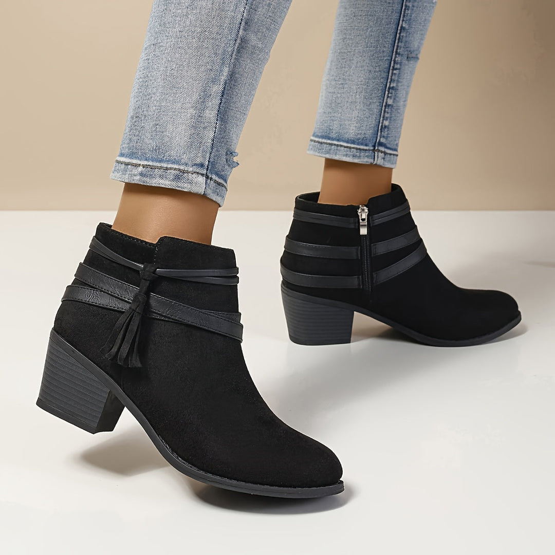 Ravelle | Schicke Stiefeletten mit Quasten und Blockabsatz für Damen