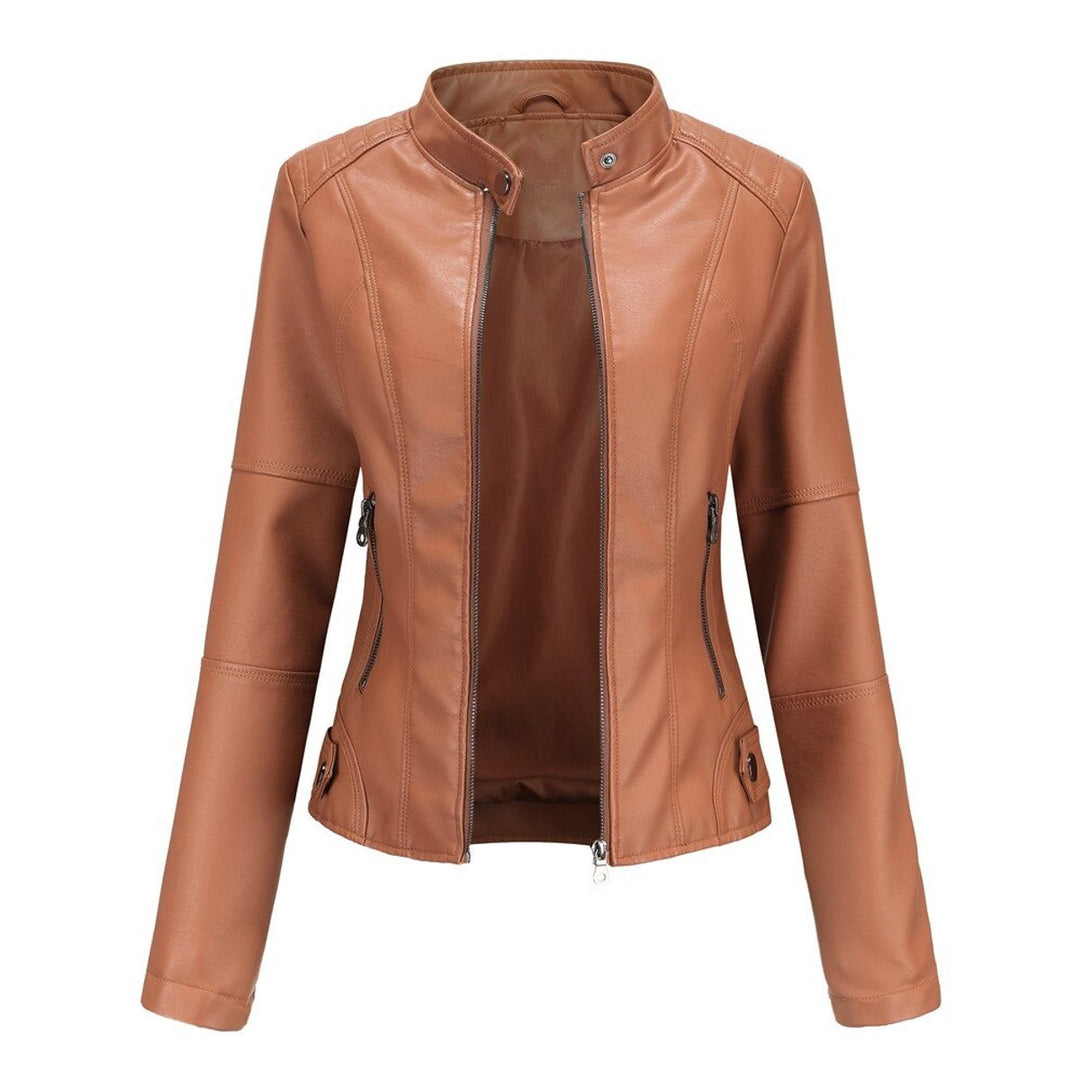 Florence | Cropped Faux Leather Jacket – Stand Collar Style for Women
