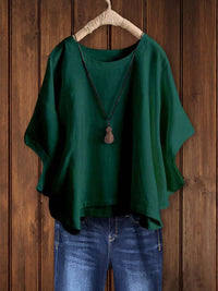 Quinley | Crepe Round Neck Short Sleeve Relaxed Tunic Top