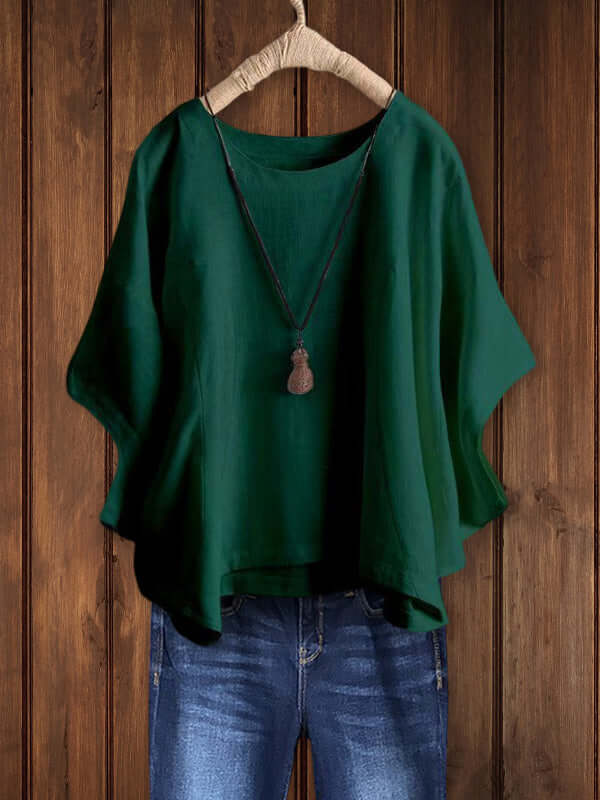 Quinley | Crepe Round Neck Short Sleeve Relaxed Tunic Top