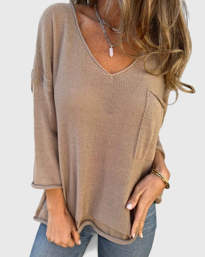 Rosalie | V-Neck Pocket Knit Top
