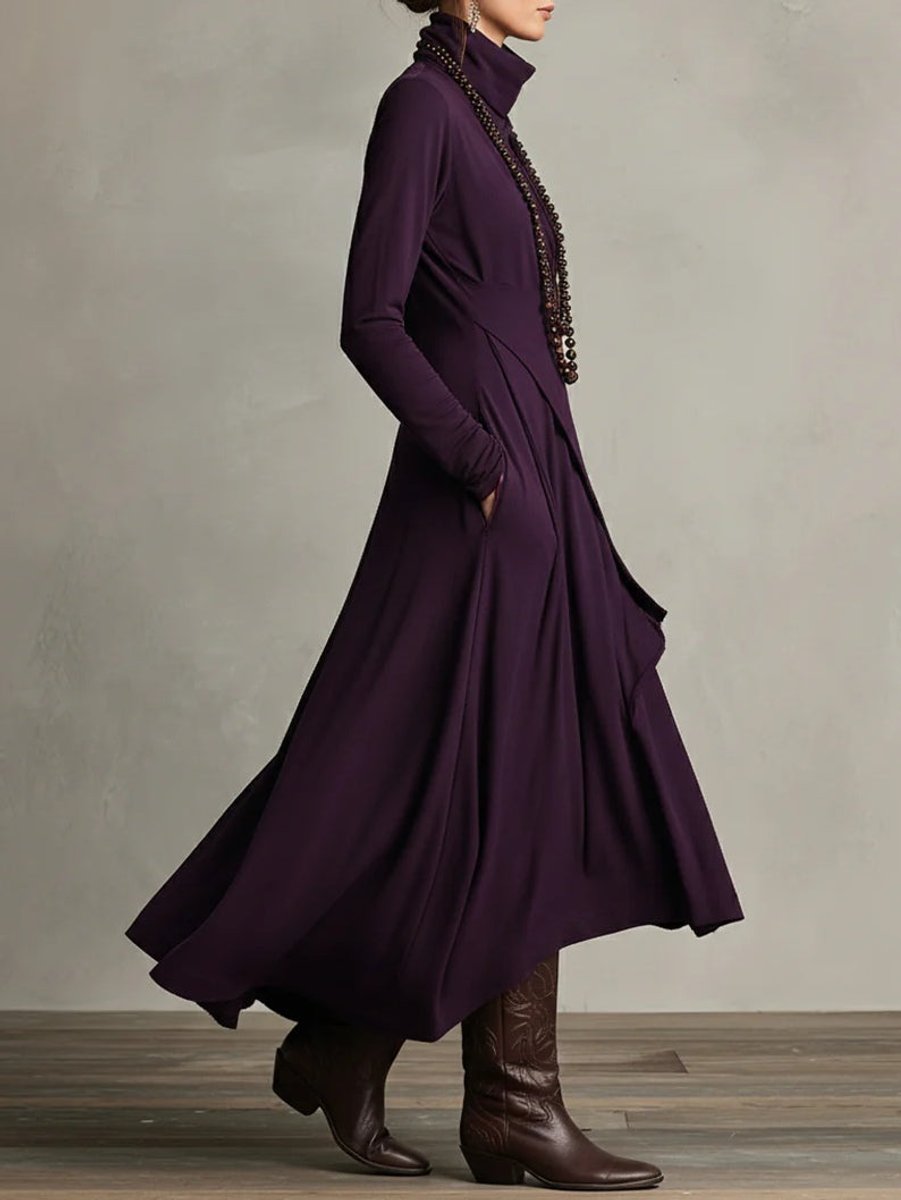 Lunara | Women's Asymmetrical Hem High-Neck Maxi Dress