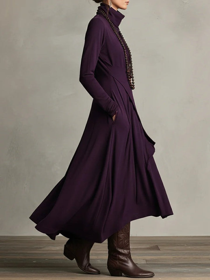Lunara | Women's Asymmetrical Hem High-Neck Maxi Dress