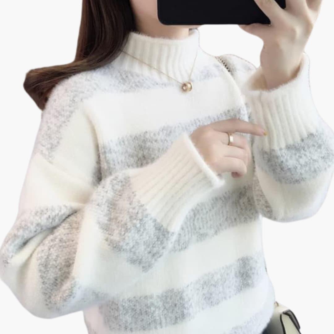 Soleil | Sweater – Soft Striped Knit Roll Neck Style for Women