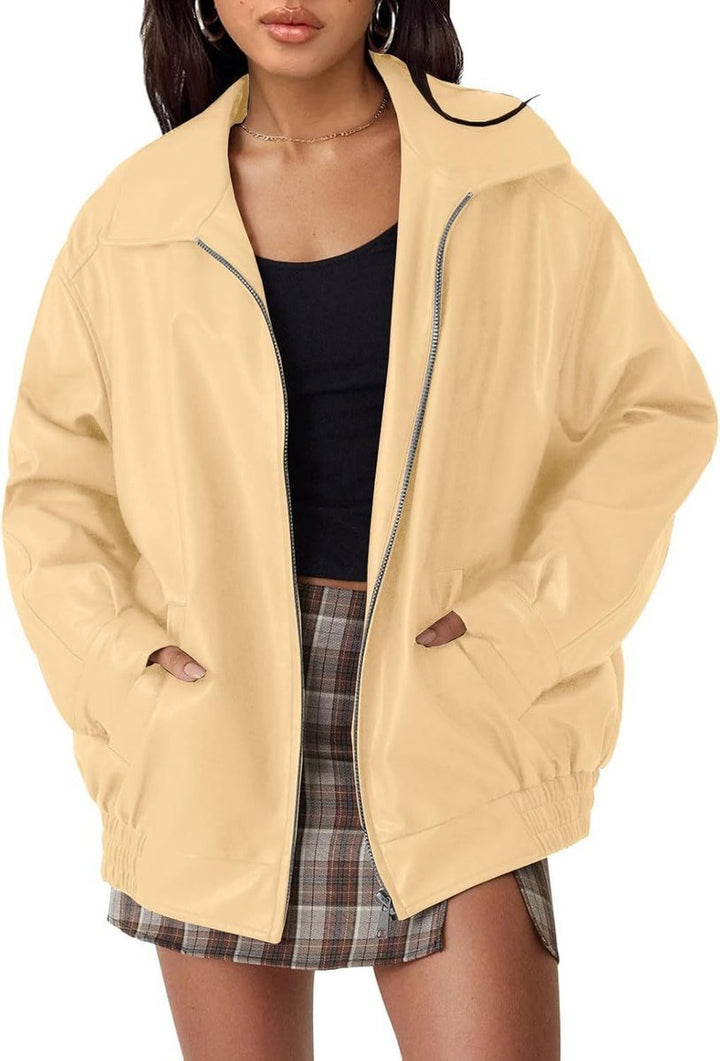 Ava | Bomber Jacket – Oversized Faux Leather Style for Women