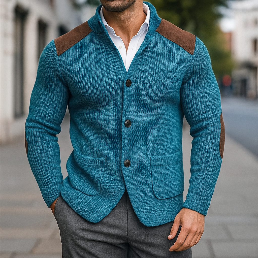 Julien | Strukturierter Strickblazer für Herren mit Velourslederdetails