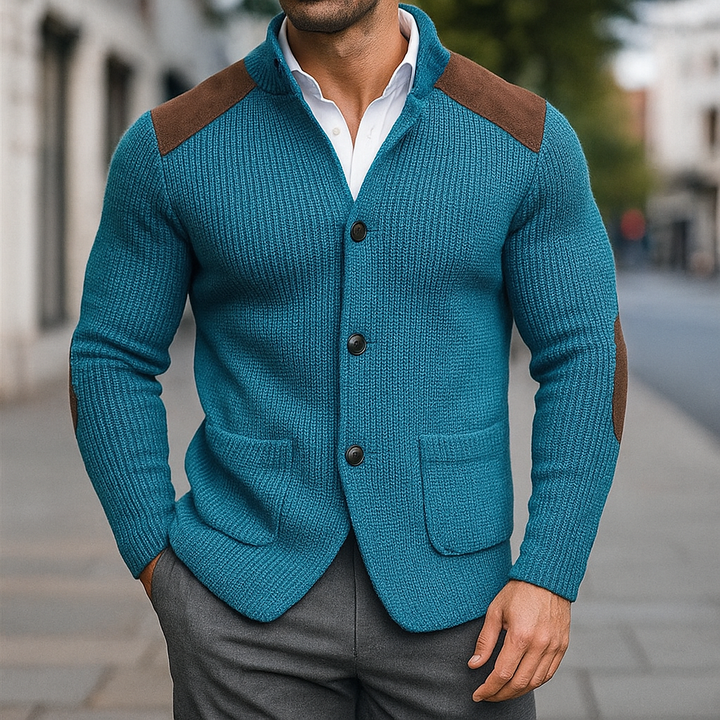 Julien | Strukturierter Strickblazer für Herren mit Velourslederdetails