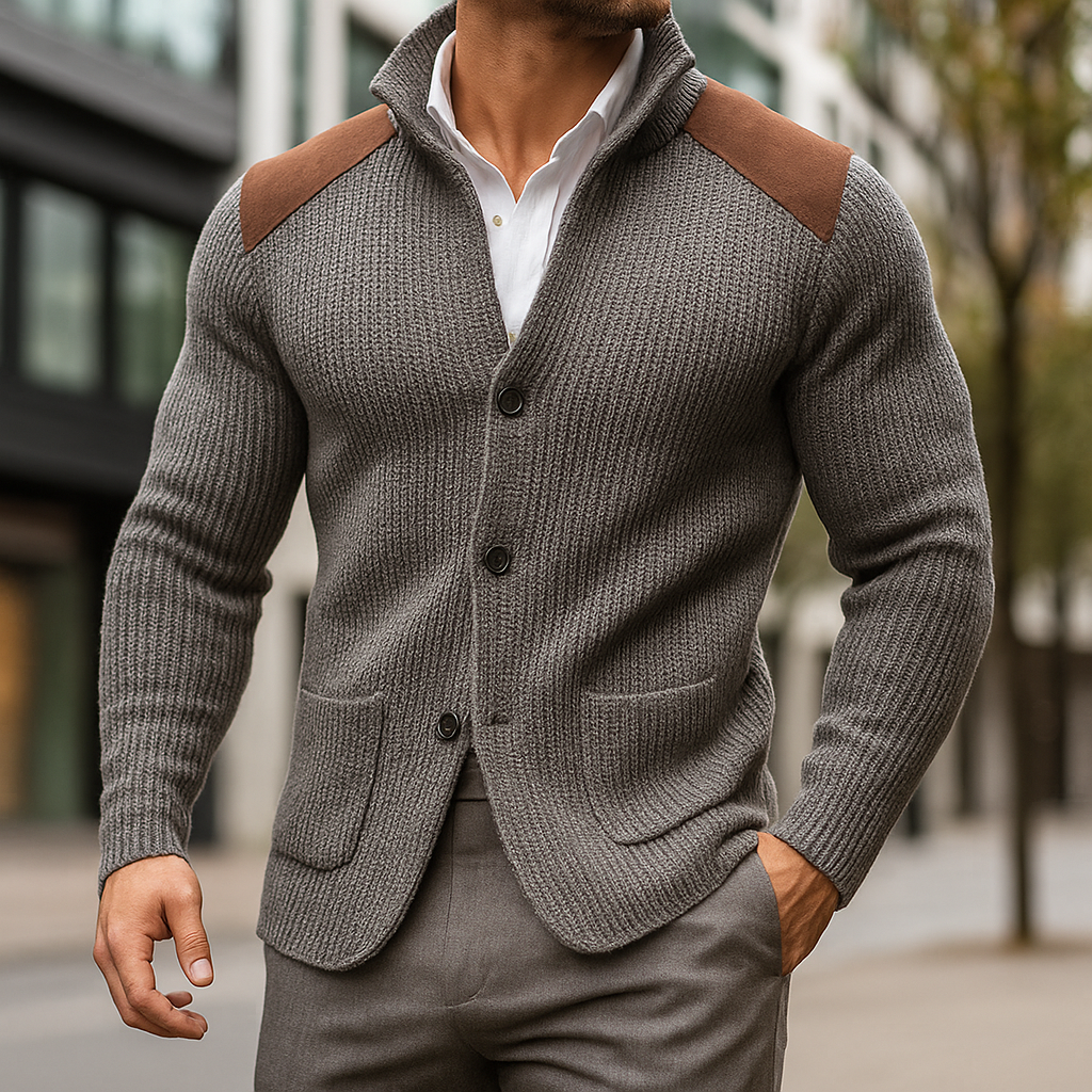 Julien | Strukturierter Strickblazer für Herren mit Velourslederdetails