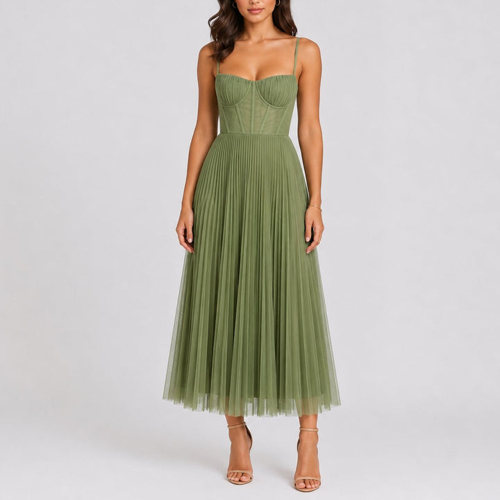 Emelisse | Elegante abito midi da donna con corsetto in tulle plissettato