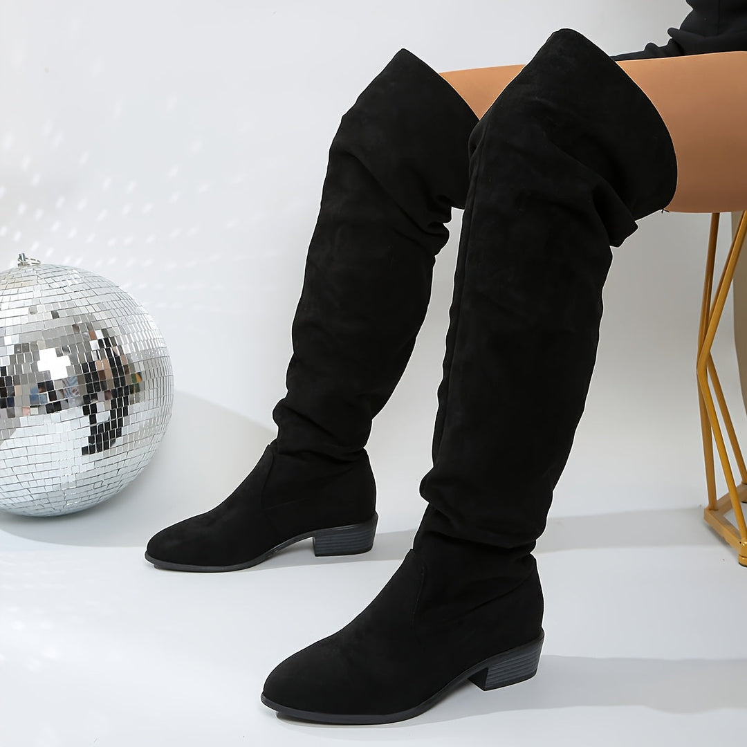 Seraphine | Lässige Slouchy-Stiefel für Damen mit Overknee-Schaft und Blockabsatz