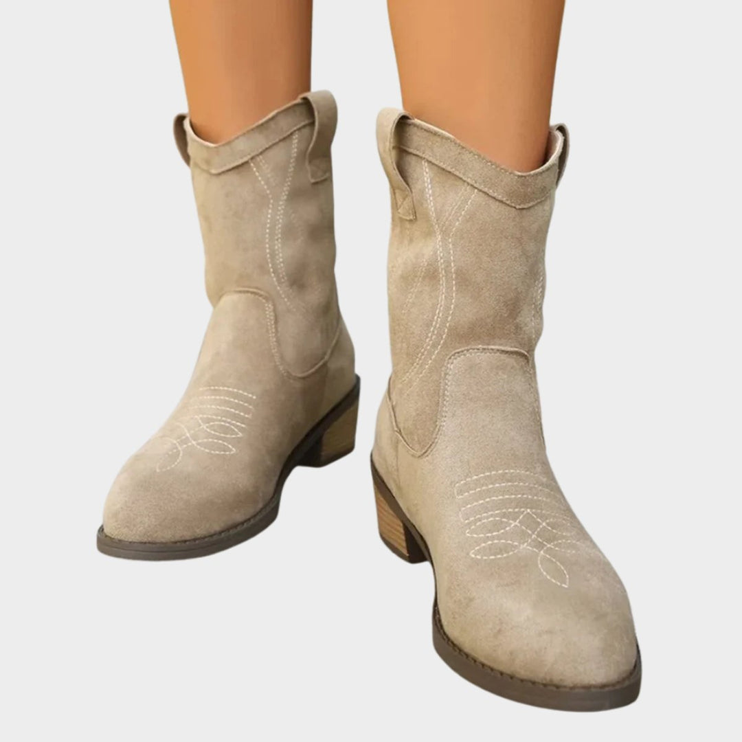 Lunaria | Elegante Ankle Boots für Damen aus besticktem Veloursleder mit mittelhohem Schaft