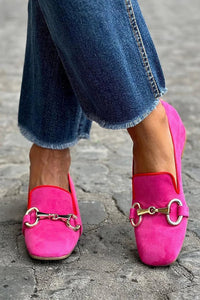 Elena | Damen-Loafer aus Veloursleder mit metallischem Beschlag