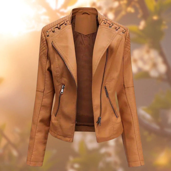 Vara | Biker-Style Zip-Up Faux Leather Jacket – Edgy Design for Women