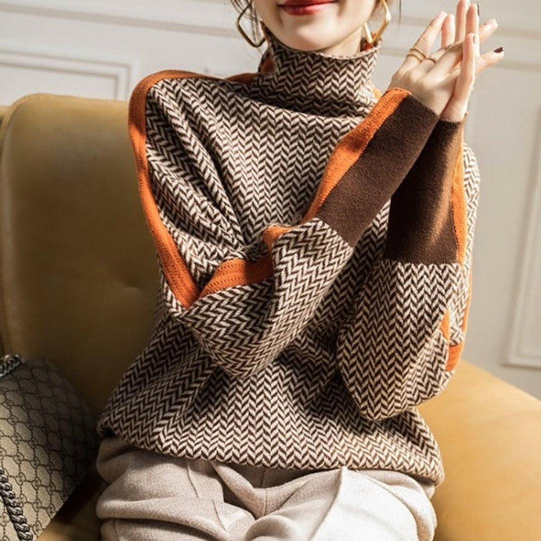 Amelie | Turtleneck Sweater – Oversized Houndstooth Design for Women