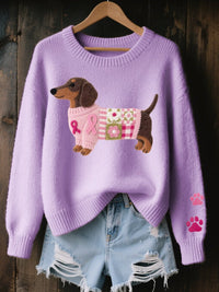 Penny | Playful Dachshund Patchwork Knitted Sweater