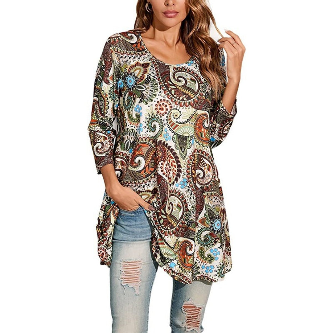 Avelyn | A-Linien-Tunika-Oberteil mit Mandala-Print und 3/4-Ärmeln
