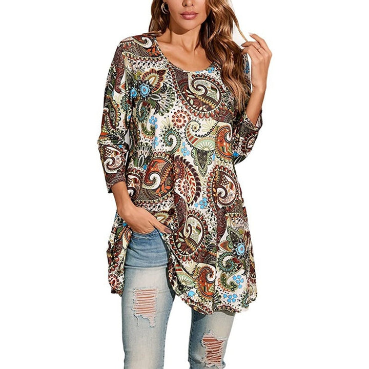 Avelyn | A-Linien-Tunika-Oberteil mit Mandala-Print und 3/4-Ärmeln