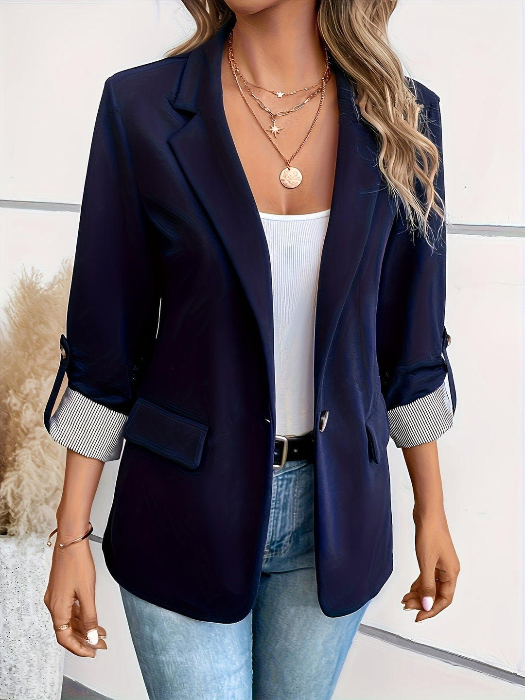 Maeve | Blazer mit einem Knopf und aufrollbaren 3/4-Ärmeln für Damen