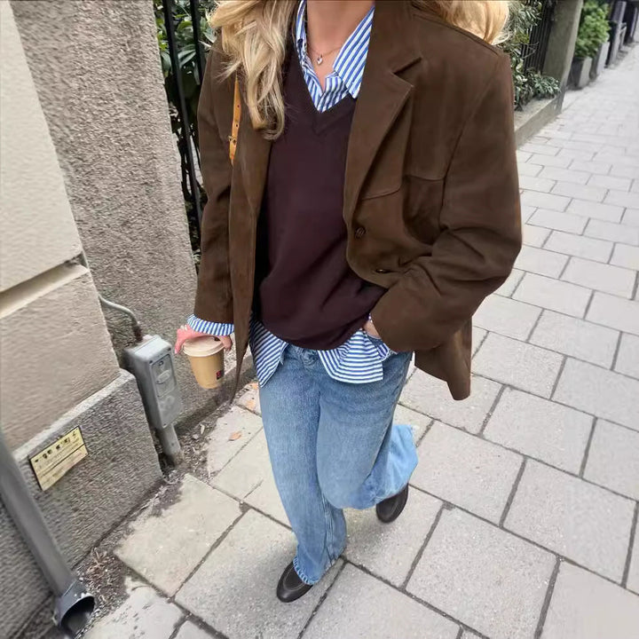 Seraphina | Blazer classico in pelle scamosciata dallo stile intramontabile