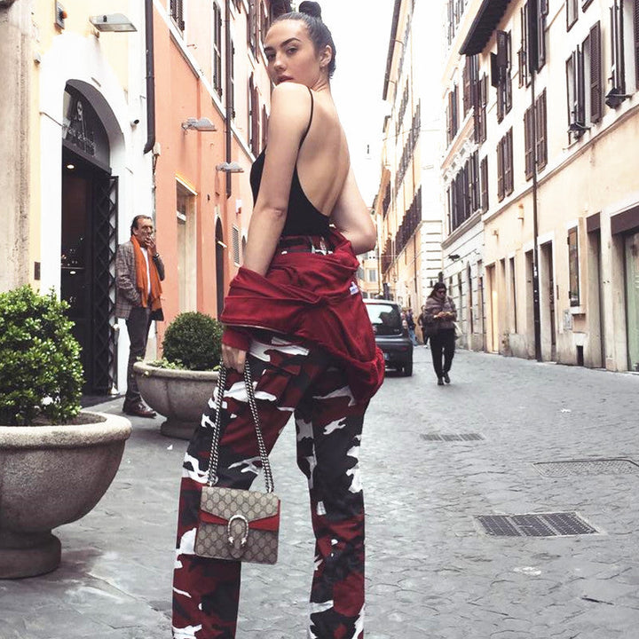 Drunelle | Pantaloni cargo mimetici alla moda con vita elasticizzata