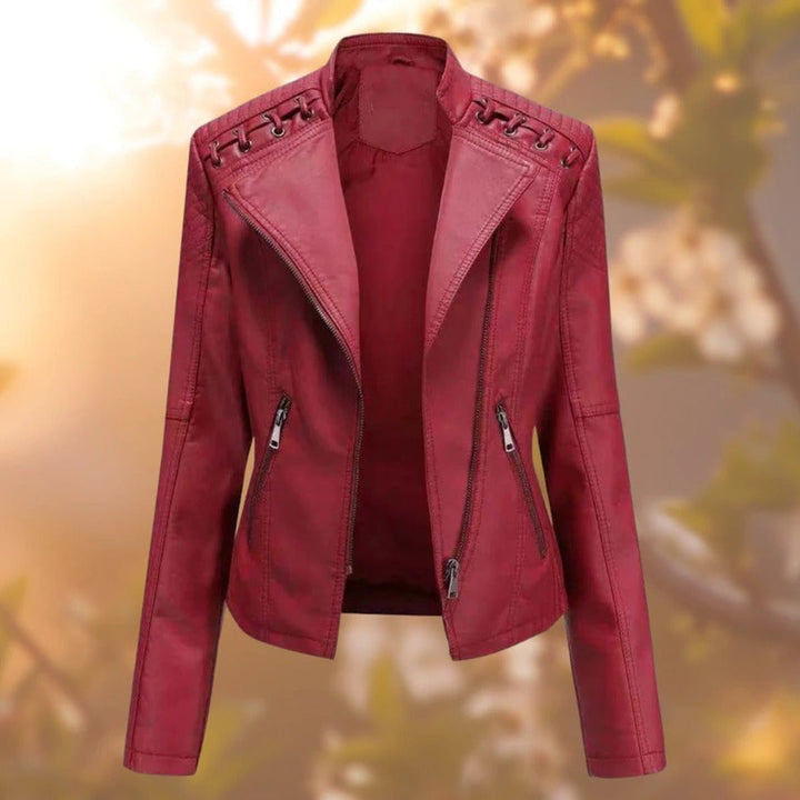 Vara | Biker-Style Zip-Up Faux Leather Jacket – Edgy Design for Women