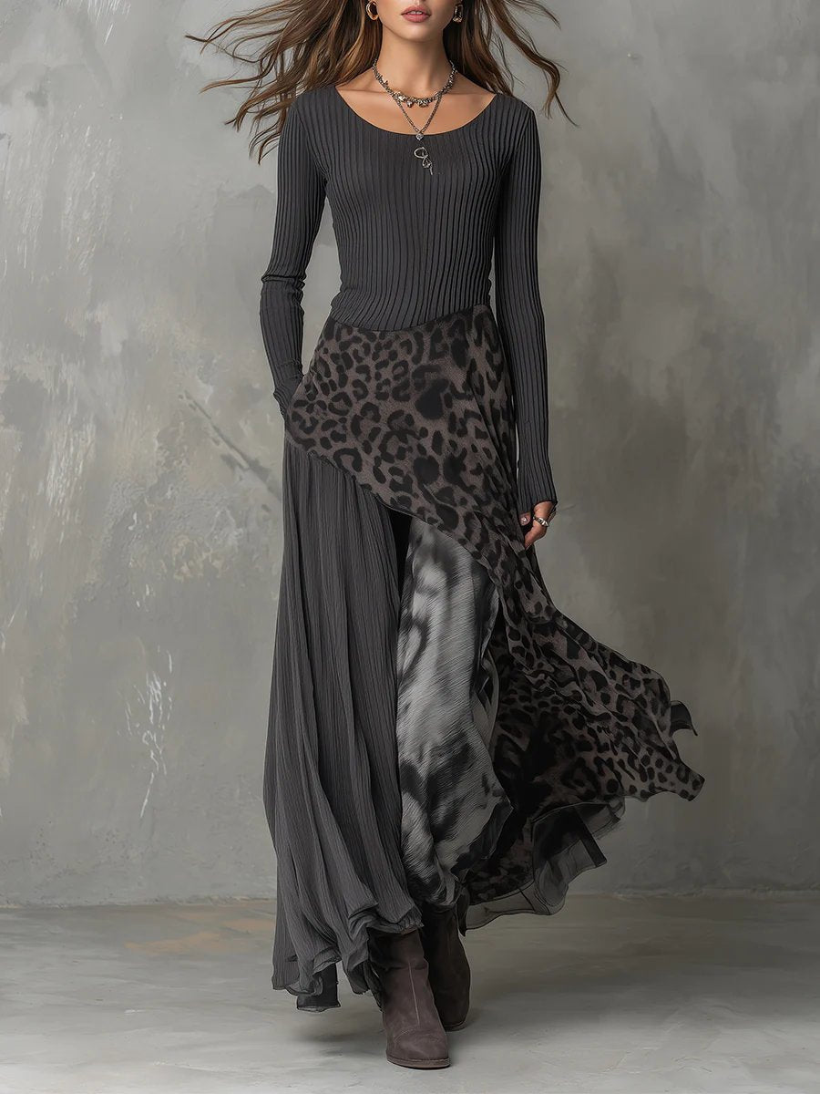 Elouise | Elegante abito lungo leopardato a coste