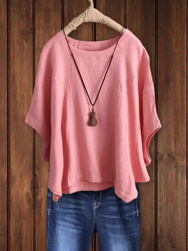 Quinley | Crepe Round Neck Short Sleeve Relaxed Tunic Top