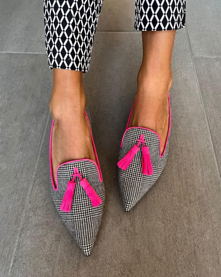 Chantal | Mocassini stampati da donna con nappine fluo