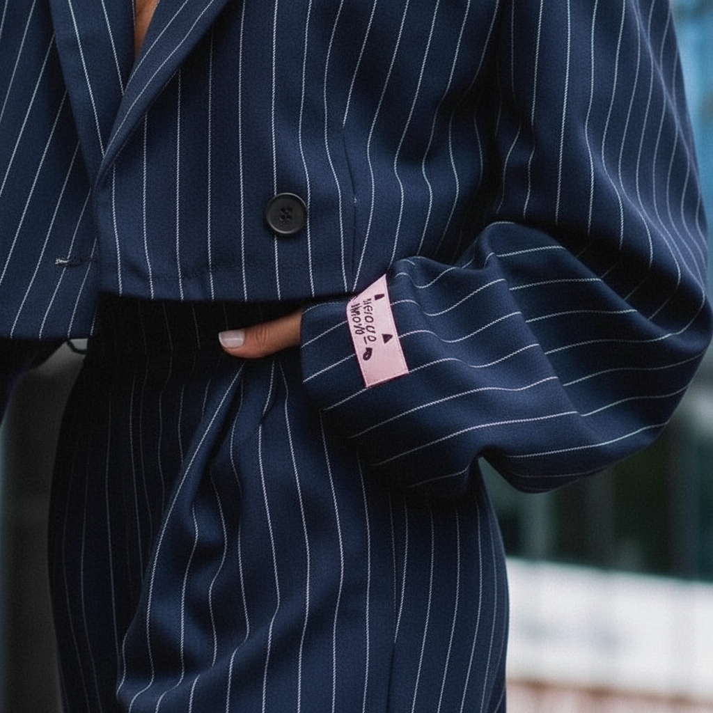 Regina | Completo da donna con blazer a righe e pantaloni a gamba larga
