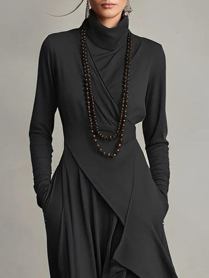 Lunara | Women's Asymmetrical Hem High-Neck Maxi Dress