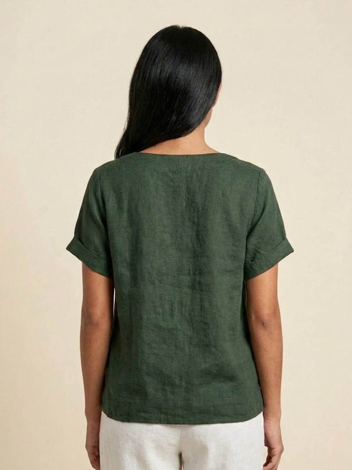 Elara | Blusa a maniche corte dalla vestibilità morbida in misto lino con dettaglio di bottoni