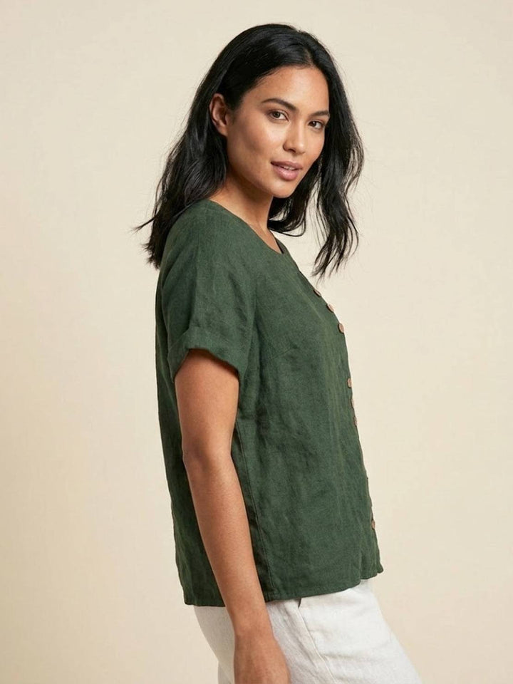 Elara | Blusa a maniche corte dalla vestibilità morbida in misto lino con dettaglio di bottoni