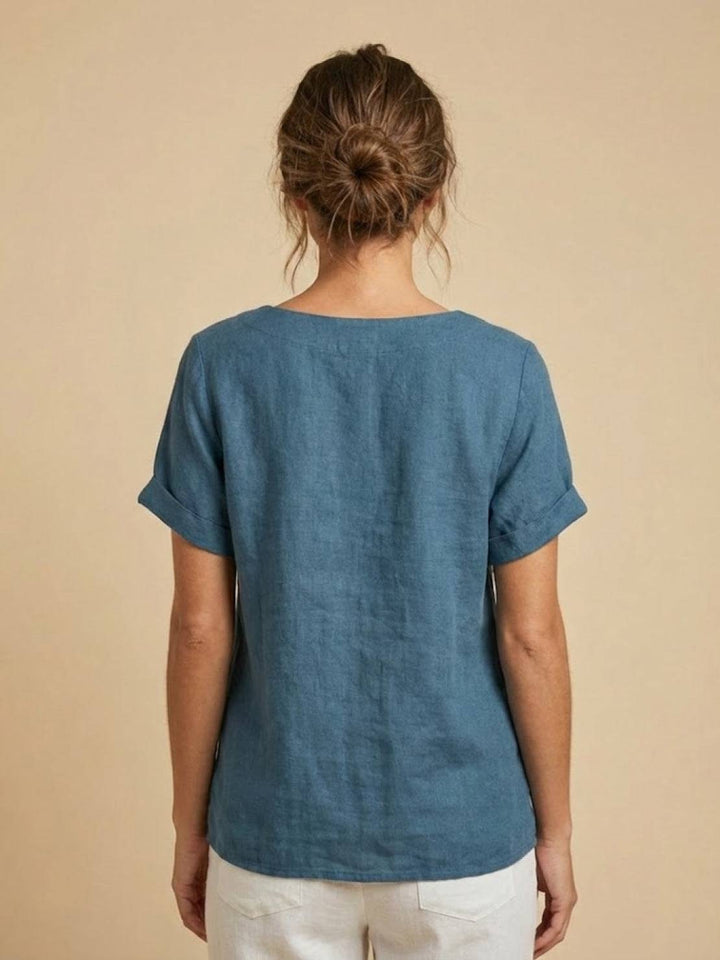 Elara | Blusa a maniche corte dalla vestibilità morbida in misto lino con dettaglio di bottoni