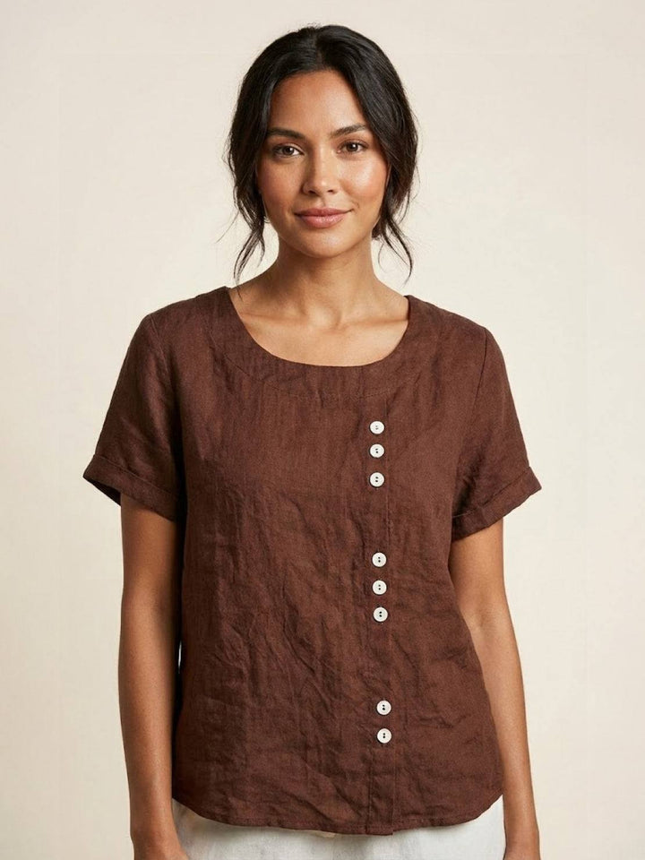 Elara | Blusa a maniche corte dalla vestibilità morbida in misto lino con dettaglio di bottoni