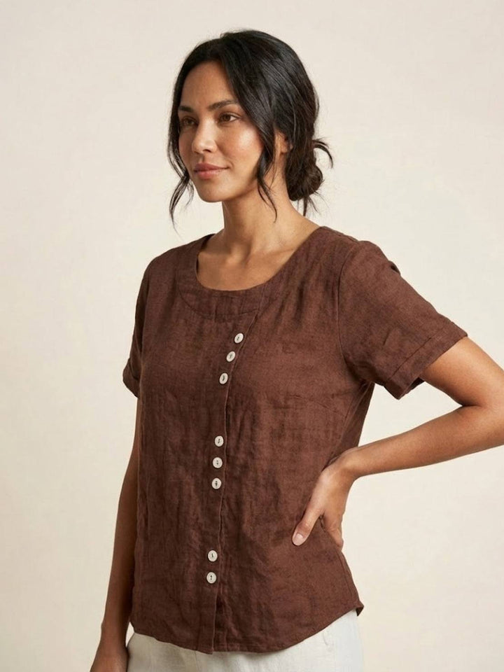 Elara | Blusa a maniche corte dalla vestibilità morbida in misto lino con dettaglio di bottoni