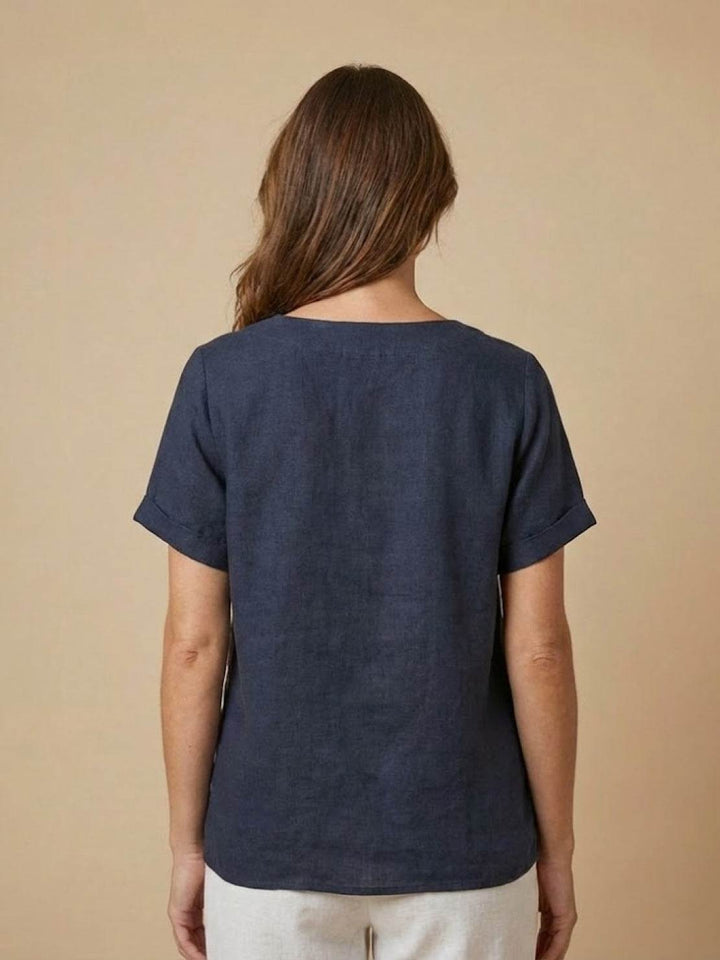 Elara | Blusa a maniche corte dalla vestibilità morbida in misto lino con dettaglio di bottoni