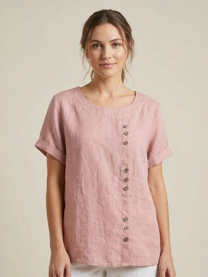 Elara | Blusa a maniche corte dalla vestibilità morbida in misto lino con dettaglio di bottoni