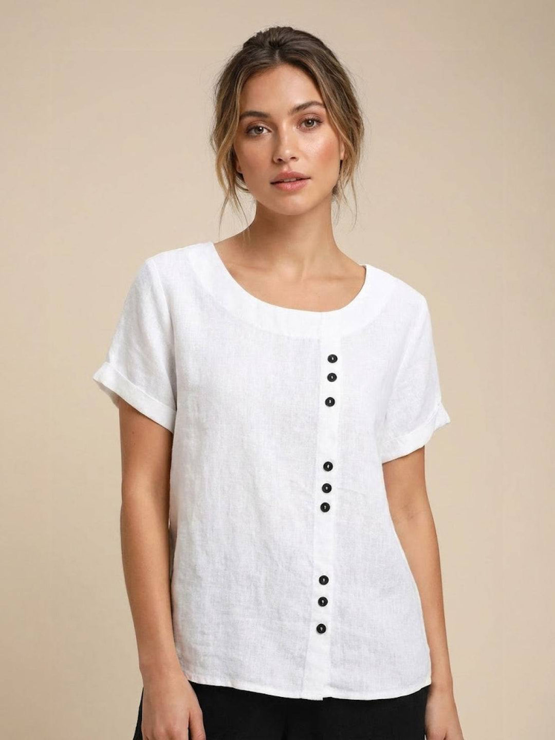 Elara | Blusa a maniche corte dalla vestibilità morbida in misto lino con dettaglio di bottoni