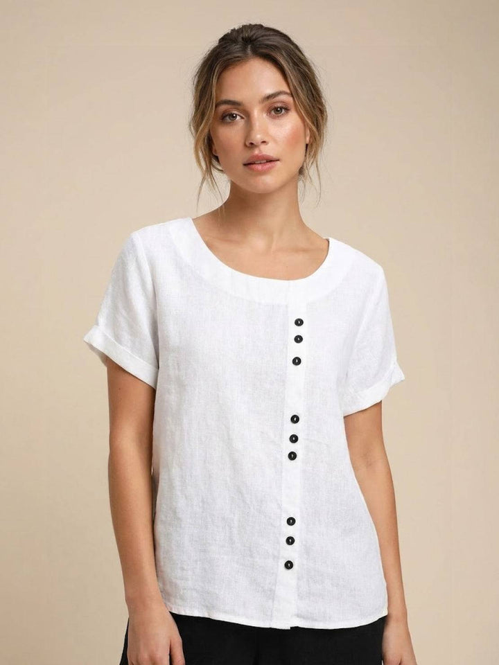 Elara | Blusa a maniche corte dalla vestibilità morbida in misto lino con dettaglio di bottoni