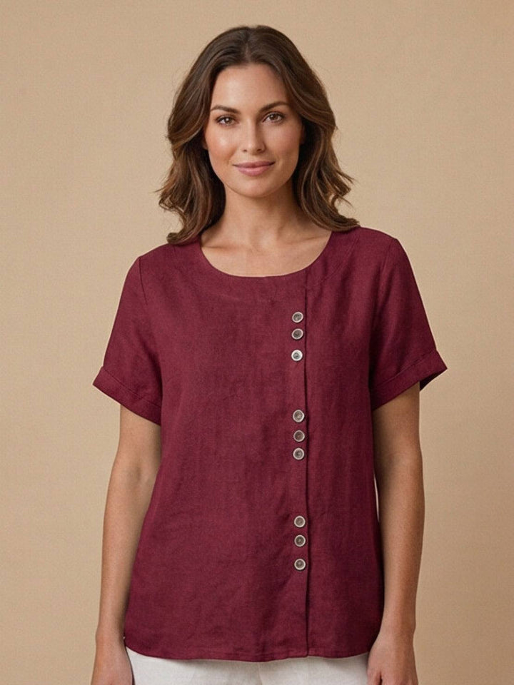 Elara | Blusa a maniche corte dalla vestibilità morbida in misto lino con dettaglio di bottoni
