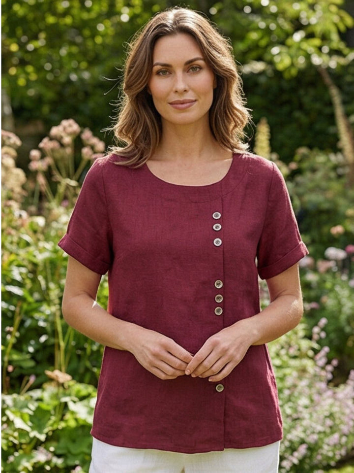 Elara | Blusa a maniche corte dalla vestibilità morbida in misto lino con dettaglio di bottoni
