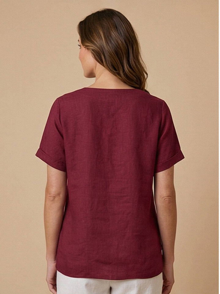 Elara | Blusa a maniche corte dalla vestibilità morbida in misto lino con dettaglio di bottoni