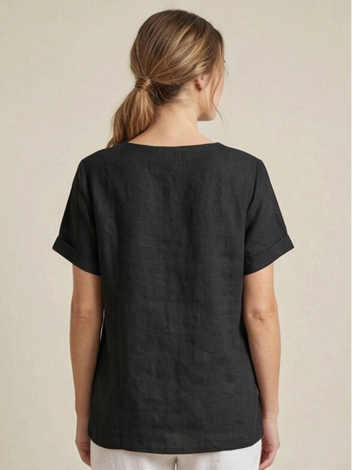 Elara | Blusa a maniche corte dalla vestibilità morbida in misto lino con dettaglio di bottoni