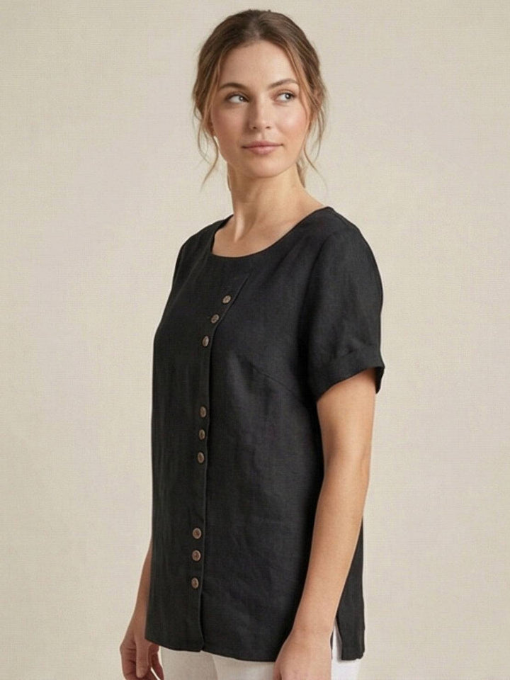 Elara | Blusa a maniche corte dalla vestibilità morbida in misto lino con dettaglio di bottoni