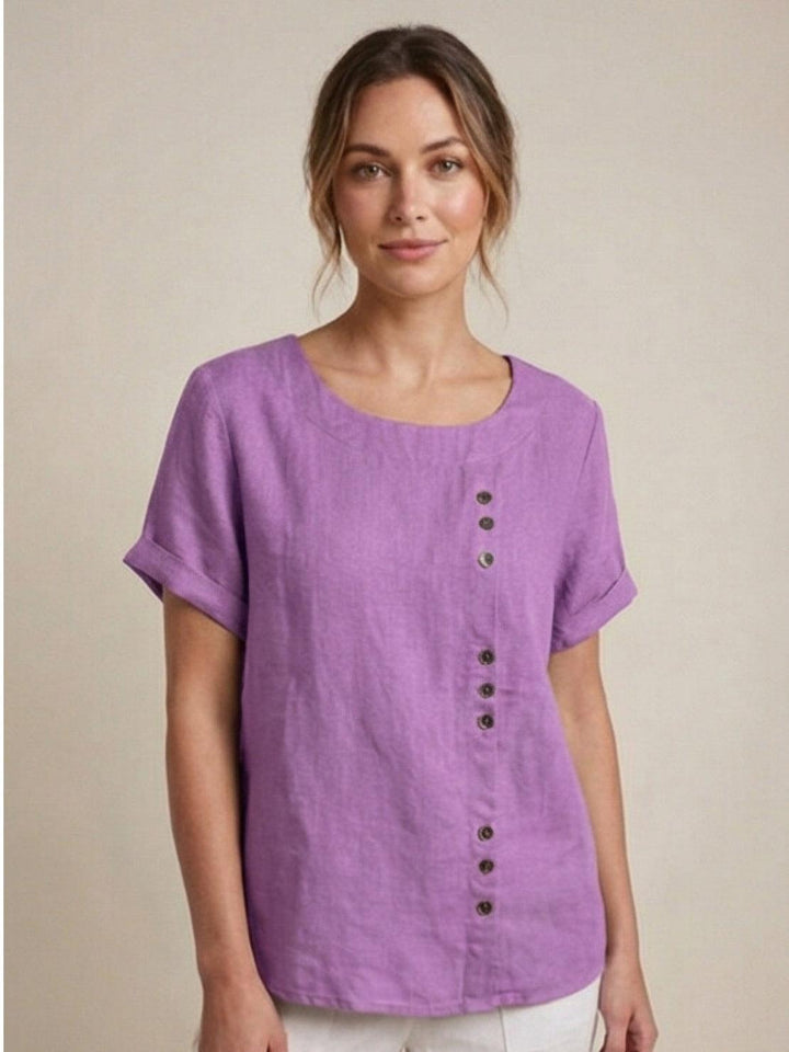 Elara | Blusa a maniche corte dalla vestibilità morbida in misto lino con dettaglio di bottoni