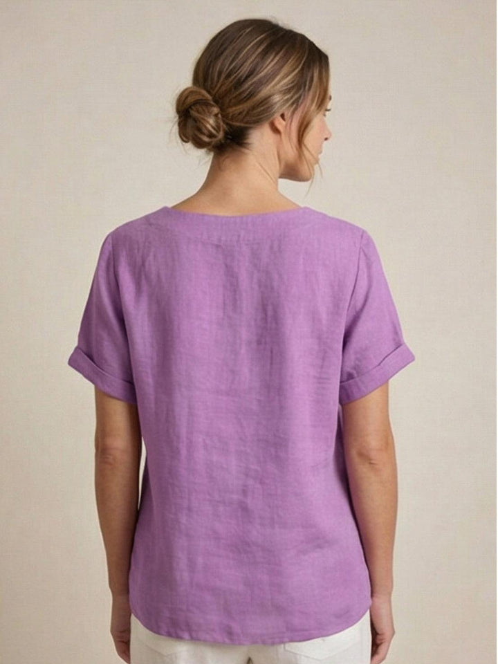 Elara | Blusa a maniche corte dalla vestibilità morbida in misto lino con dettaglio di bottoni
