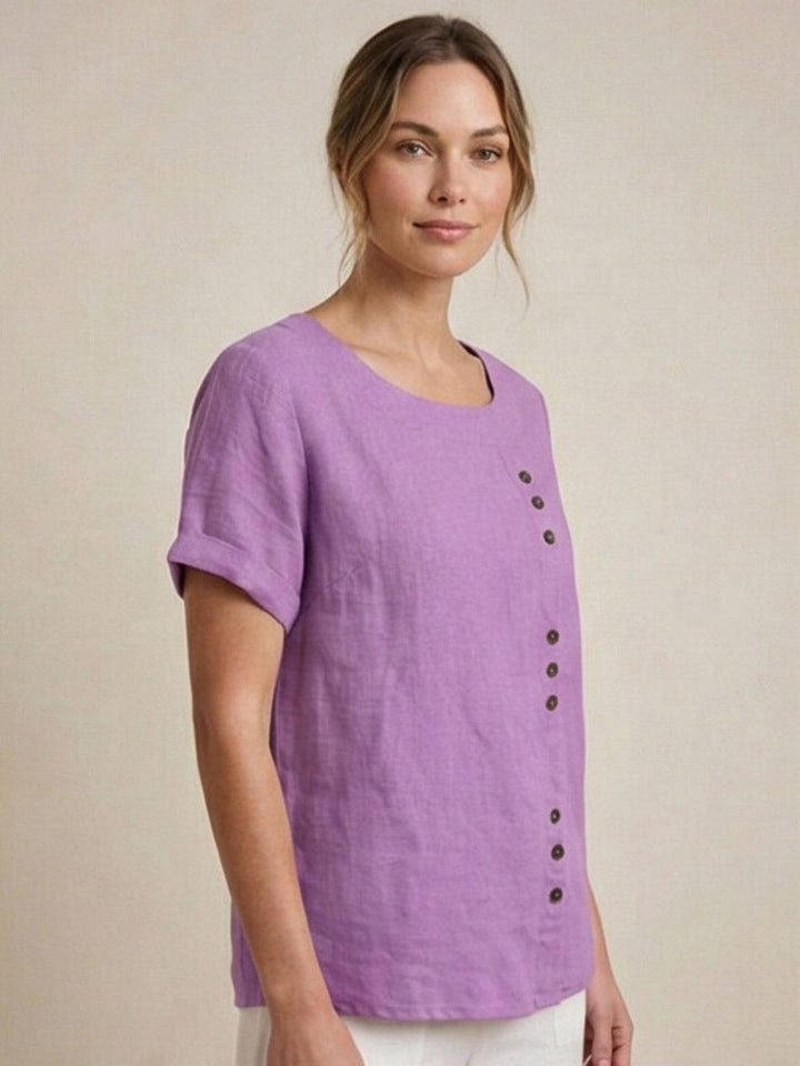 Elara | Blusa a maniche corte dalla vestibilità morbida in misto lino con dettaglio di bottoni