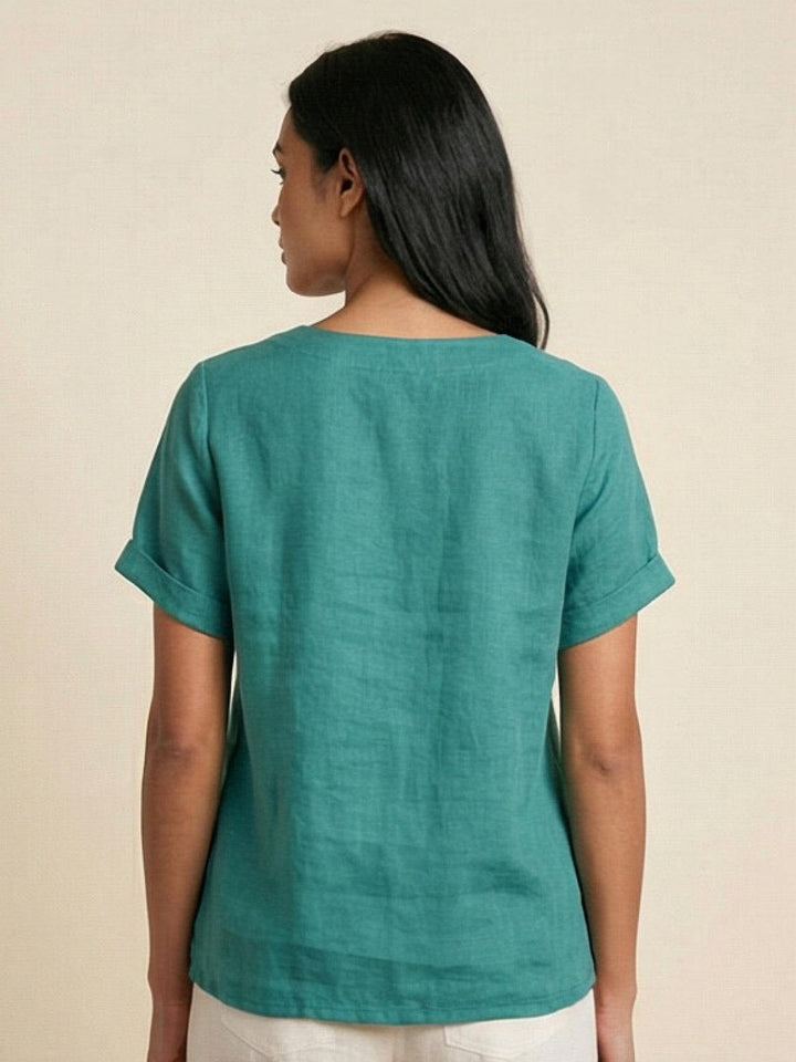 Elara | Blusa a maniche corte dalla vestibilità morbida in misto lino con dettaglio di bottoni