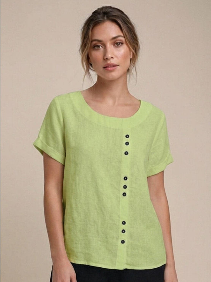 Elara | Blusa a maniche corte dalla vestibilità morbida in misto lino con dettaglio di bottoni