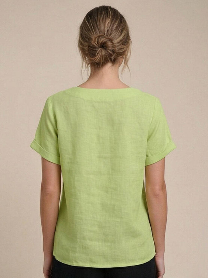 Elara | Blusa a maniche corte dalla vestibilità morbida in misto lino con dettaglio di bottoni